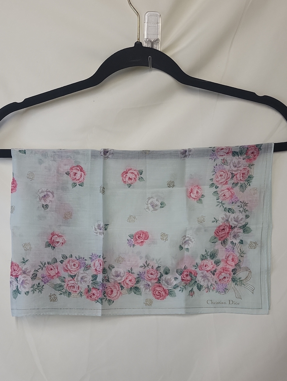 Christian Dior Vintage Floral Handkerchief Bandana 18.5"L x 18.5"W Cotton